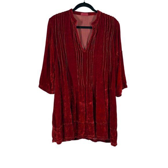 CP Shades Red Crushed Velvet V Neck Mini Dress/Tunic Top Women's Size Small - Picture 1 of 9